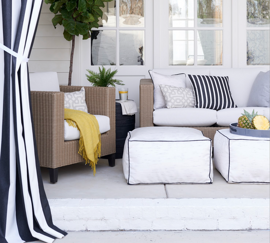 Outdoor Pouf in Sunbrella® Frequency - Parchment