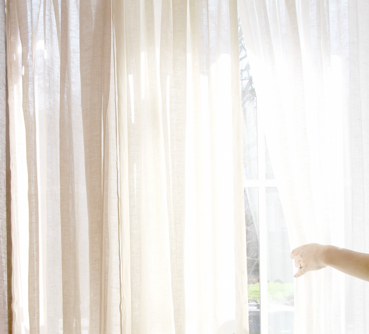 Convertible Pleat Cafe Curtain in Linen Sheer - Ivory