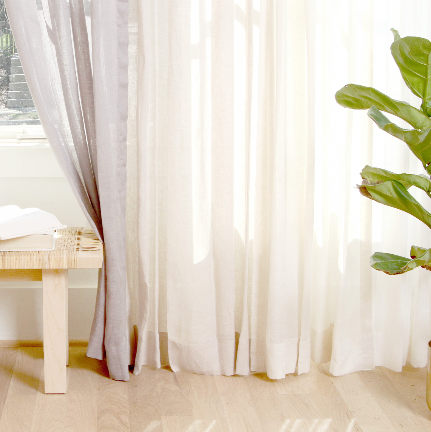 Convertible Pleat Cafe Curtain in Linen Sheer - Ivory