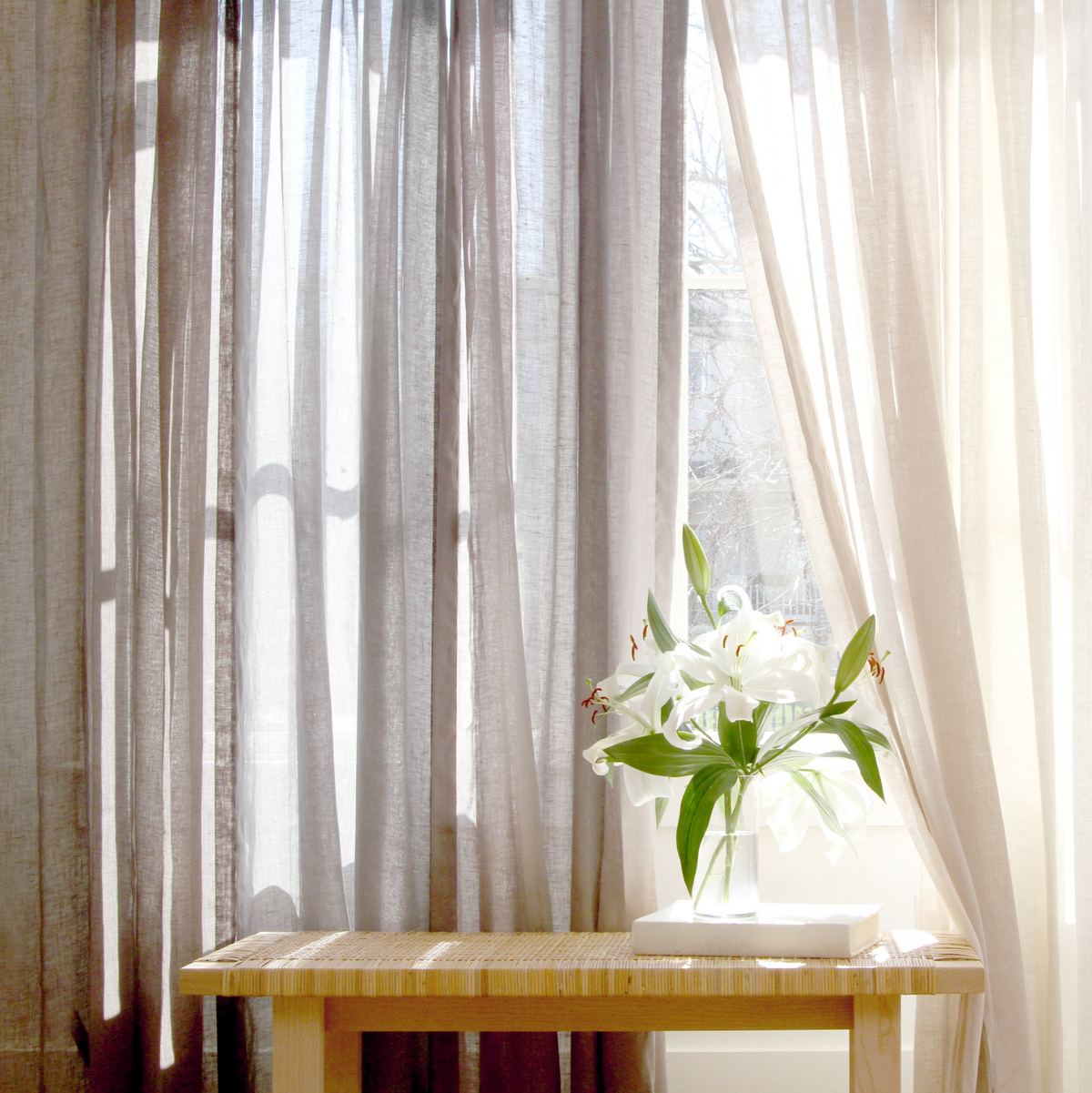 Pinch Pleat Drapery in Linen Sheer - Cinder