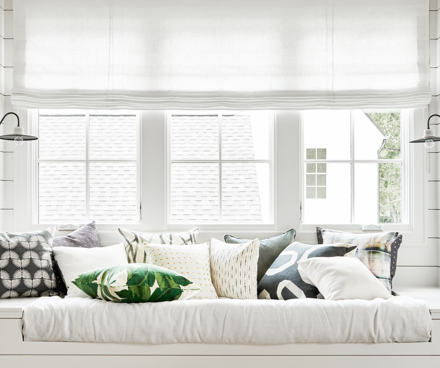 Flat Roman Shade in Classic Linen - White