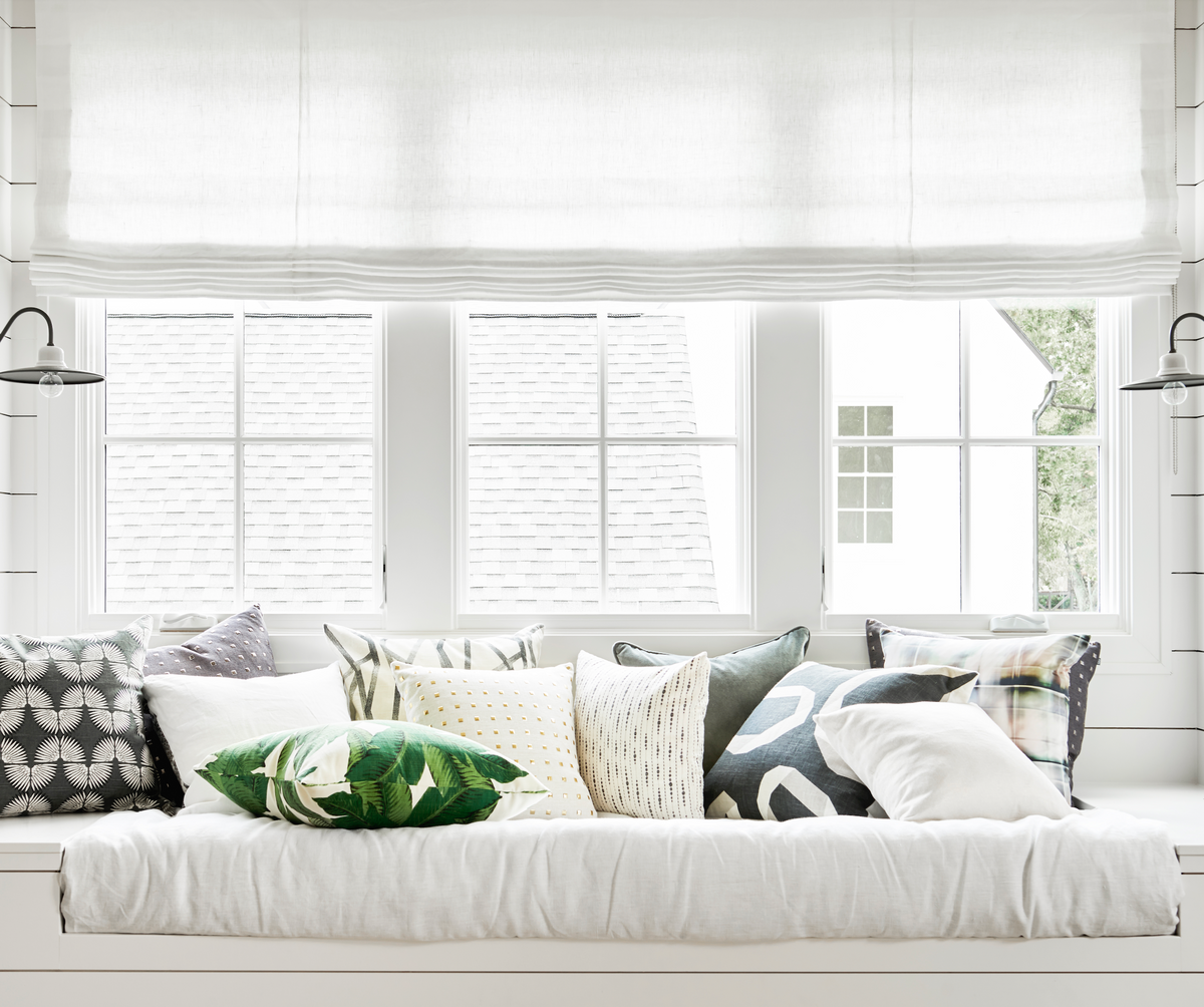 Flat Roman Shade in Classic Linen - White