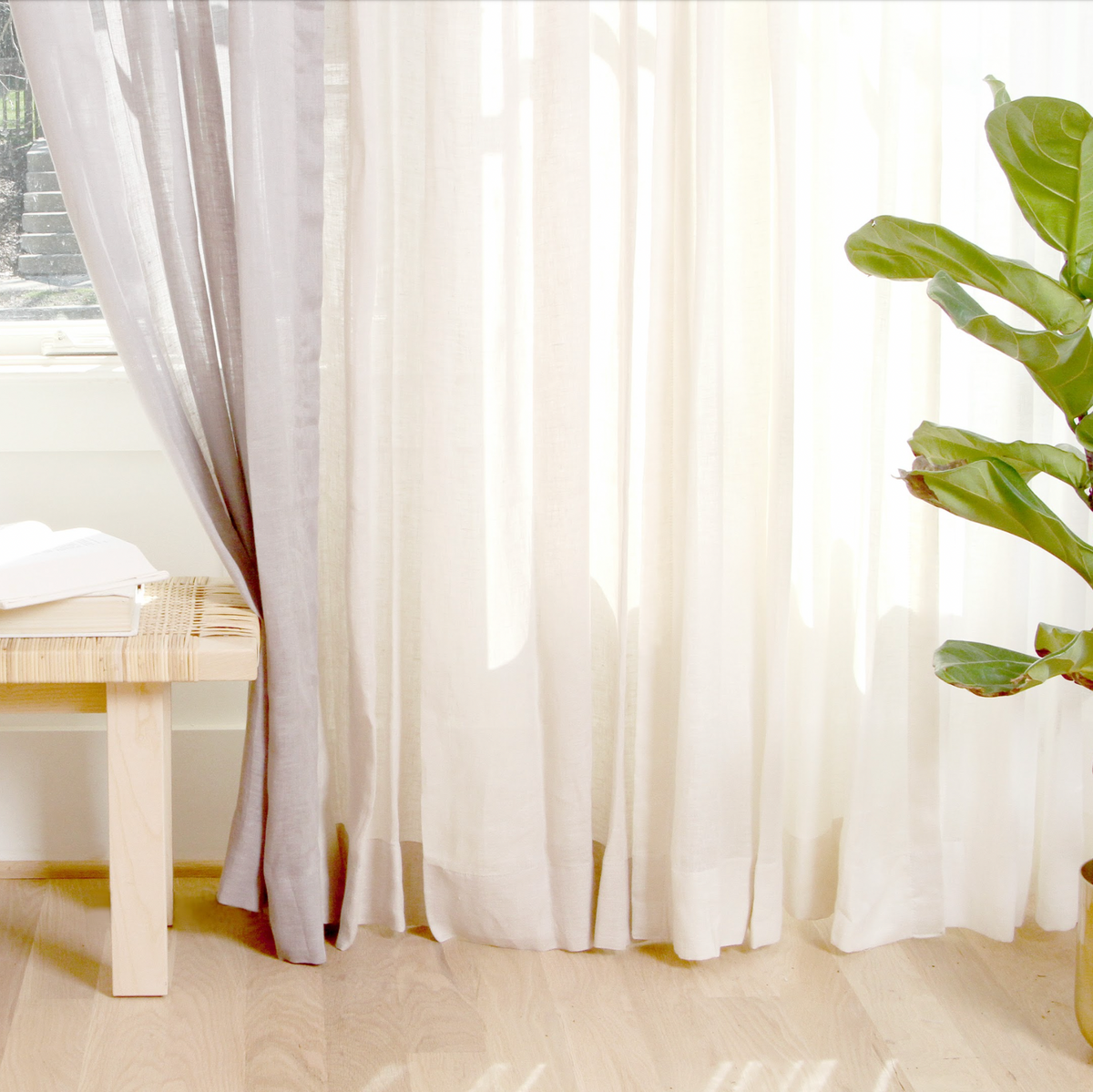 Pinch Pleat Cafe Curtains in Linen Sheer - Ivory