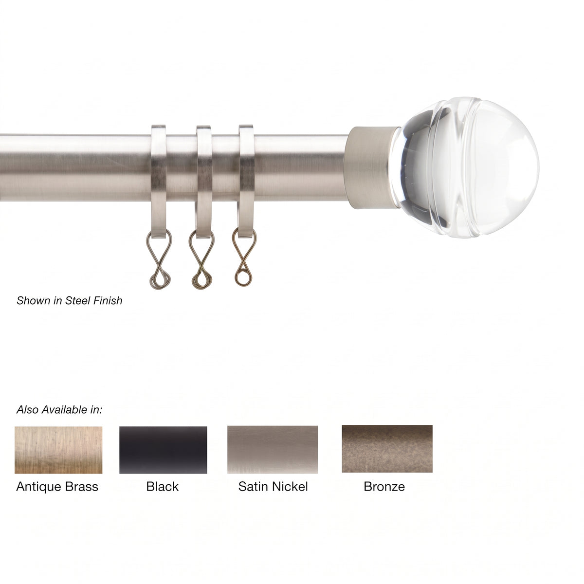 Newport Custom Cut Curtain Rod with Acrylic Finial