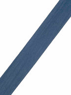 Flat Roman Shade in White Linen with Blue Trim
