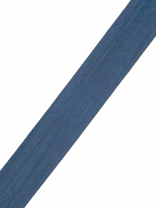 Flat Roman Shade in White Linen with Blue Trim