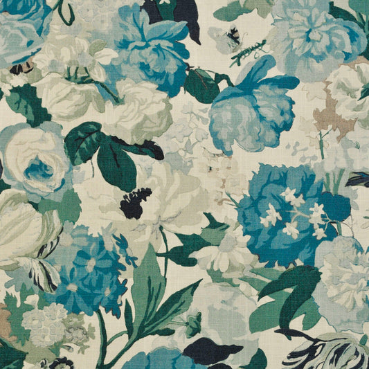 Custom Bench Cushion in Garden Tea Time - Blue Haze