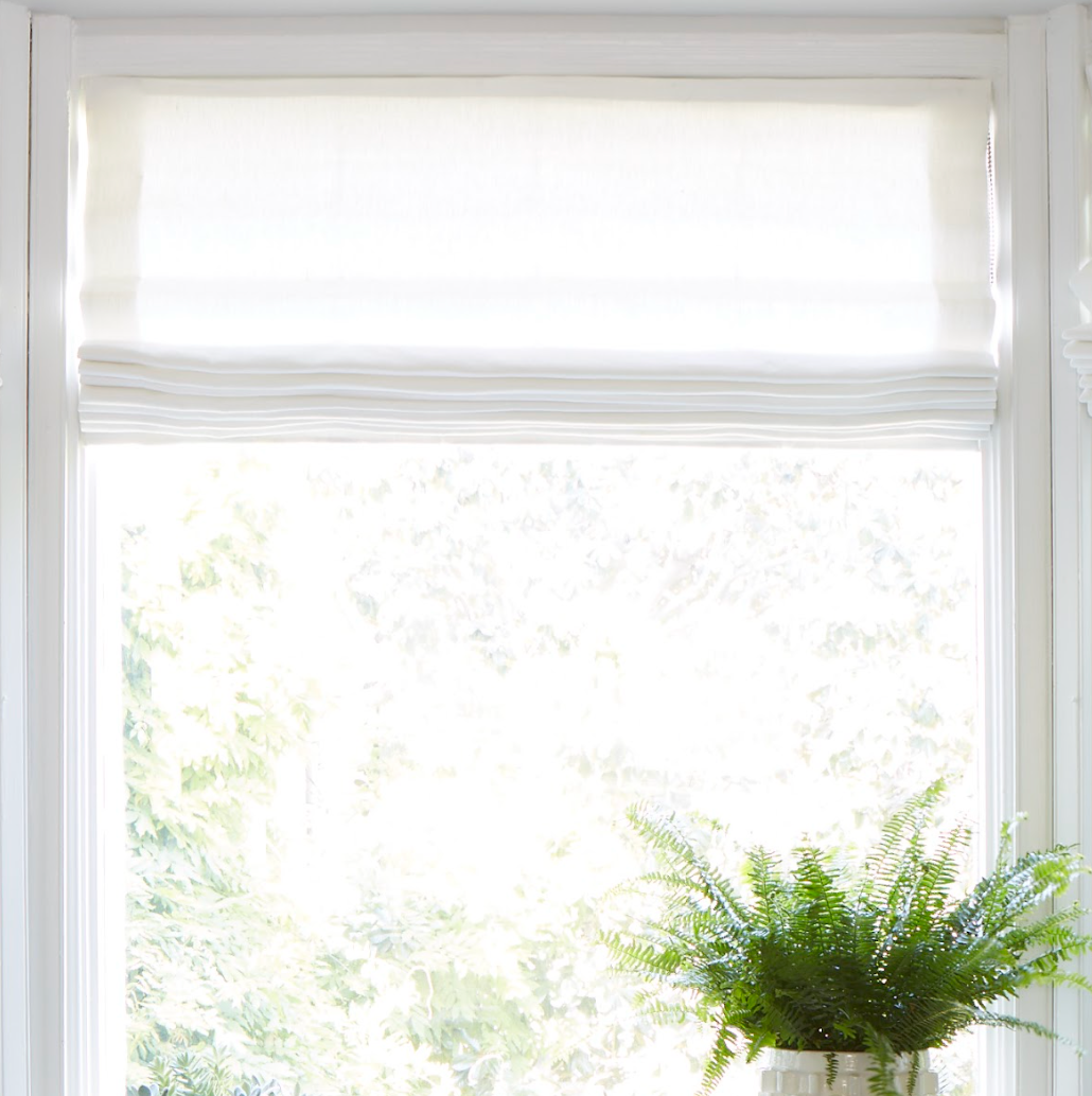 Flat Roman Shade in Classic Linen - White