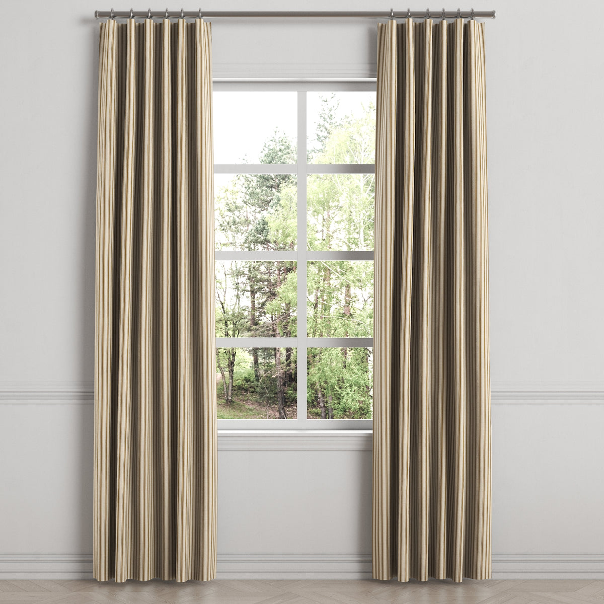 Convertible Drapery in Little White Line - Cognac