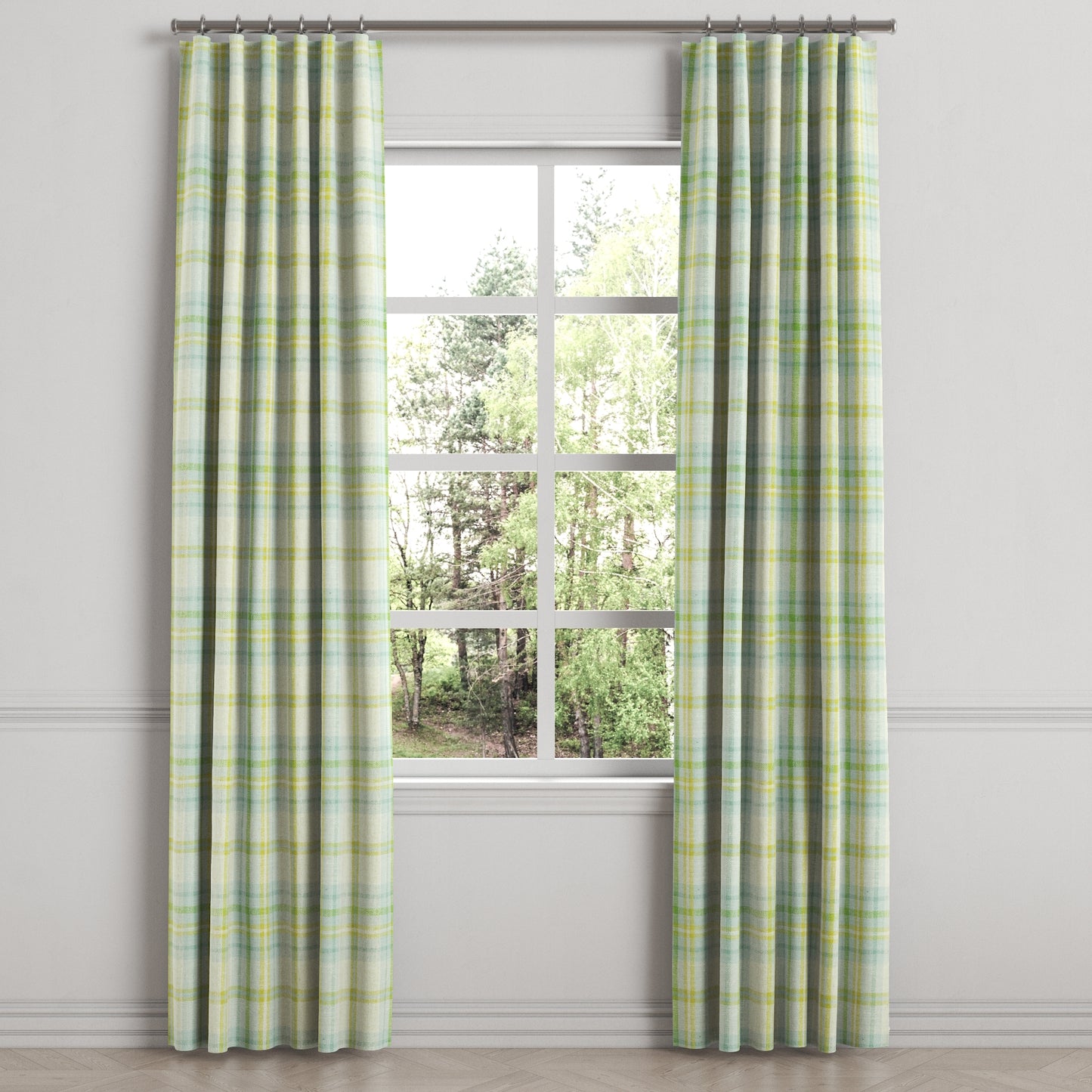 Convertible Drapery in Summer Plaid - Seaglass