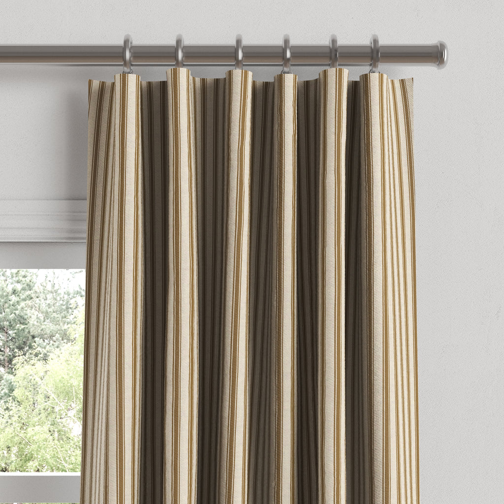 Convertible Drapery in Little White Line - Cognac