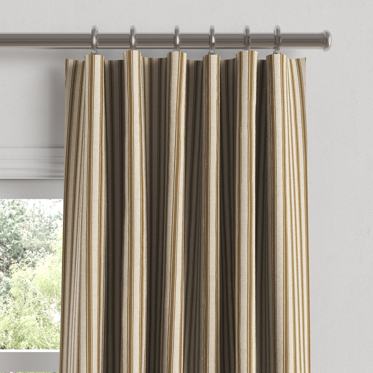Convertible Drapery in Little White Line - Cognac