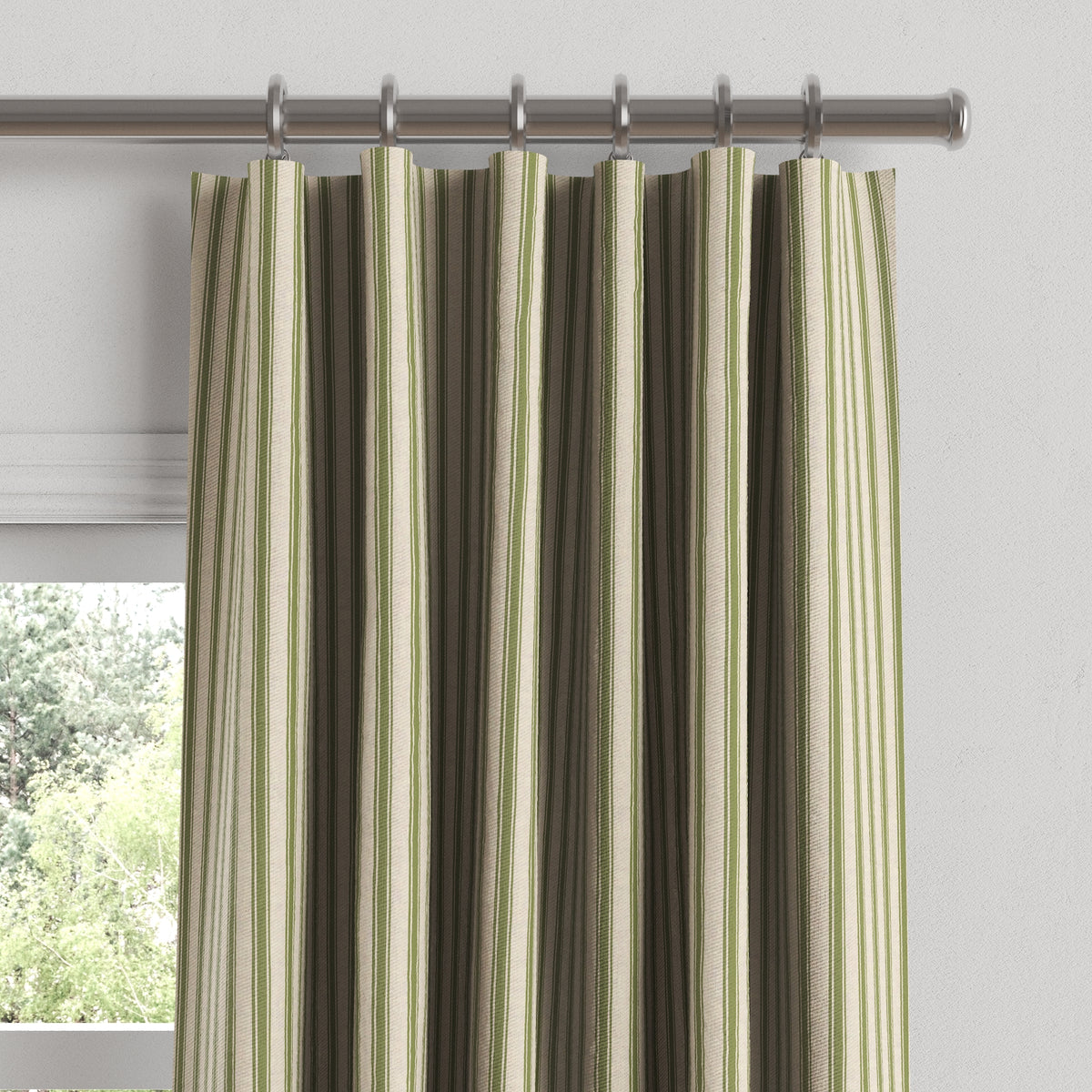 Convertible Drapery in Little White Line - Sage