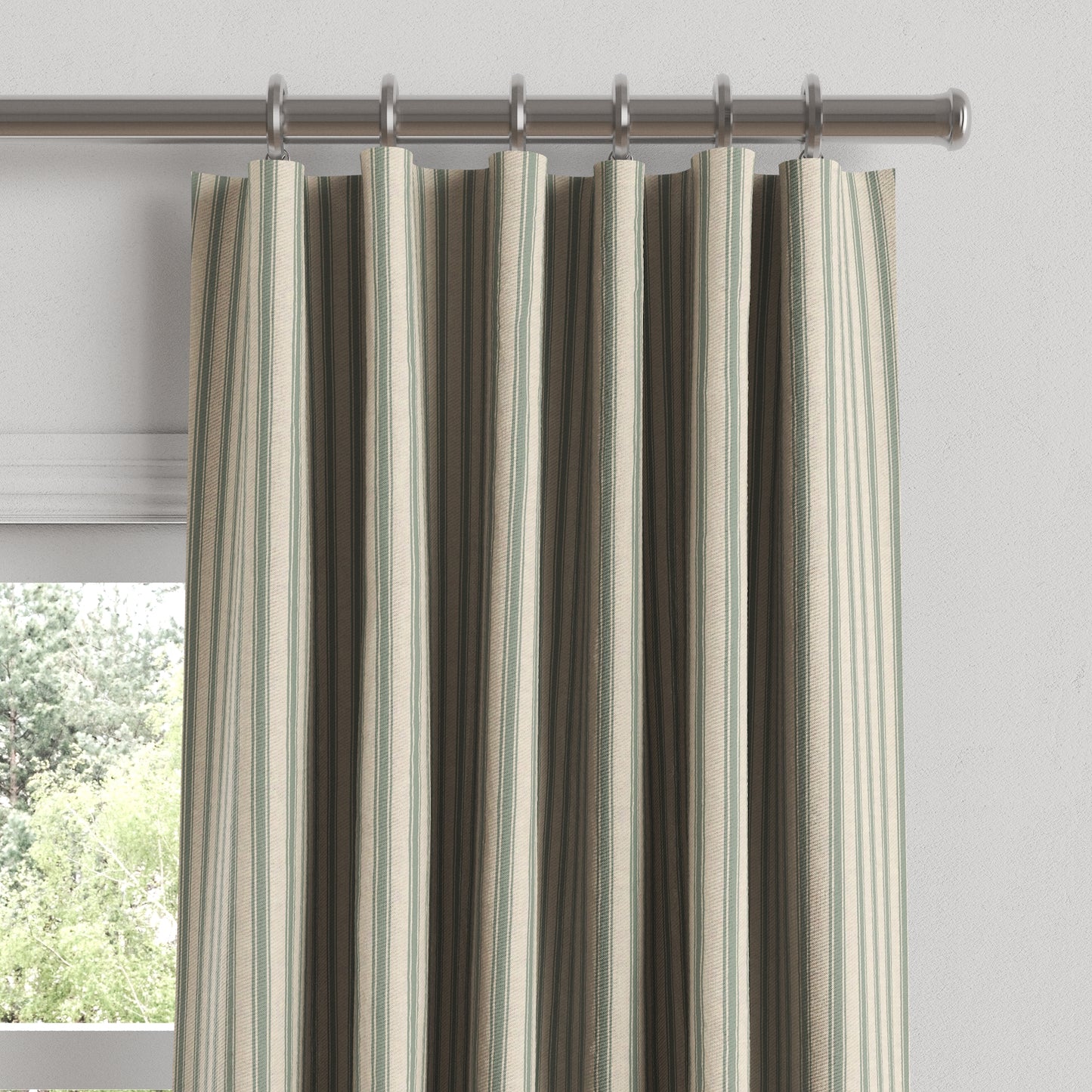 Convertible Drapery in Little White Line - Seaglass