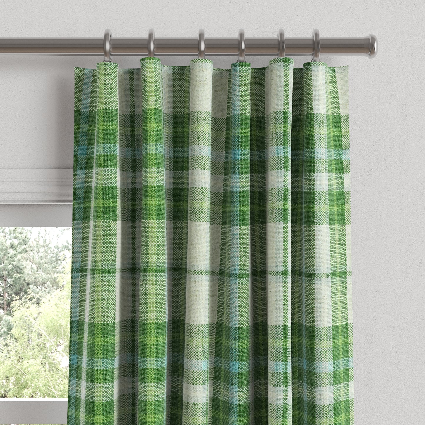 Convertible Drapery in Summer Plaid - Green Apple