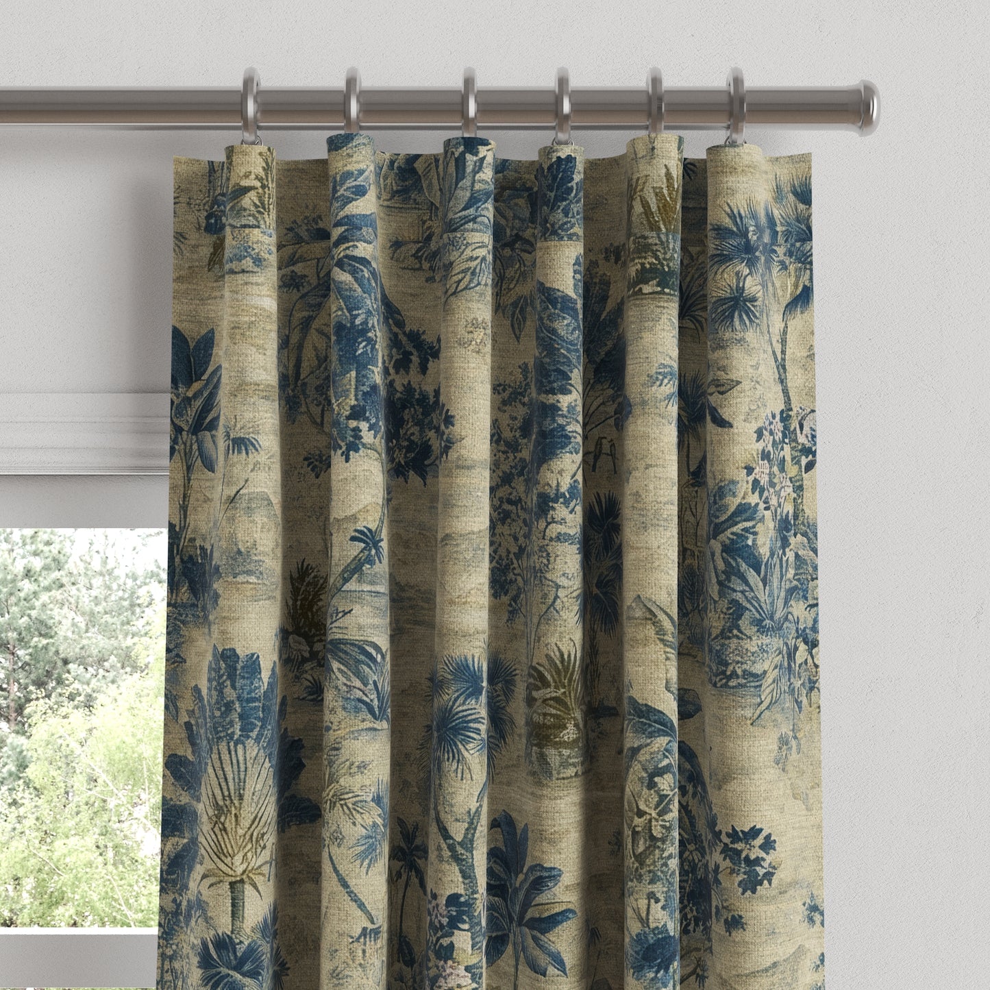 Convertible Drapery in Tropical Toile - Lagoon