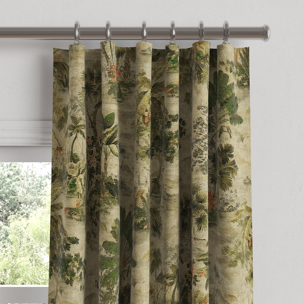 Convertible Drapery in Tropical Toile - Moonstone