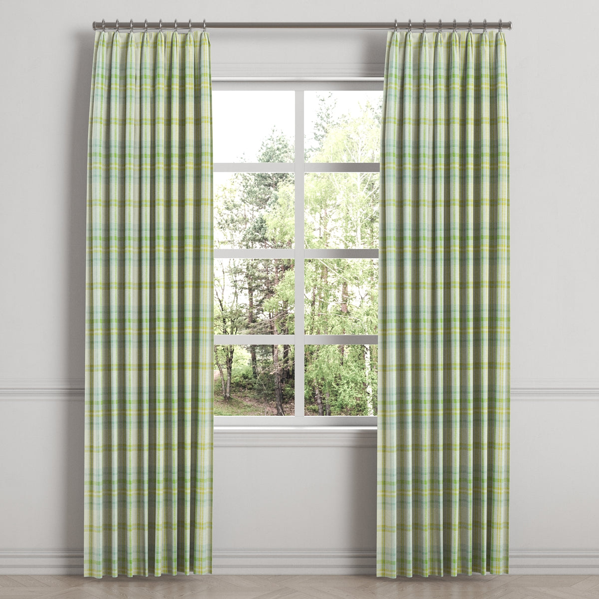 Euro Pleat Drapery in Summer Plaid - Seaglass