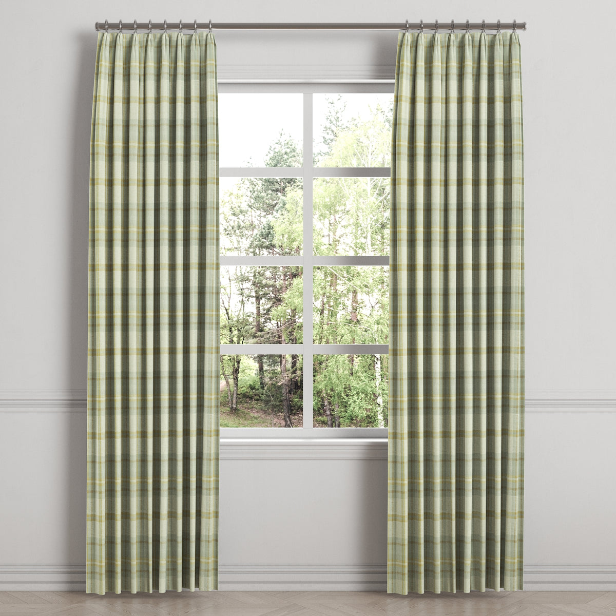 Euro Pleat Drapery in Summer Plaid - Stone