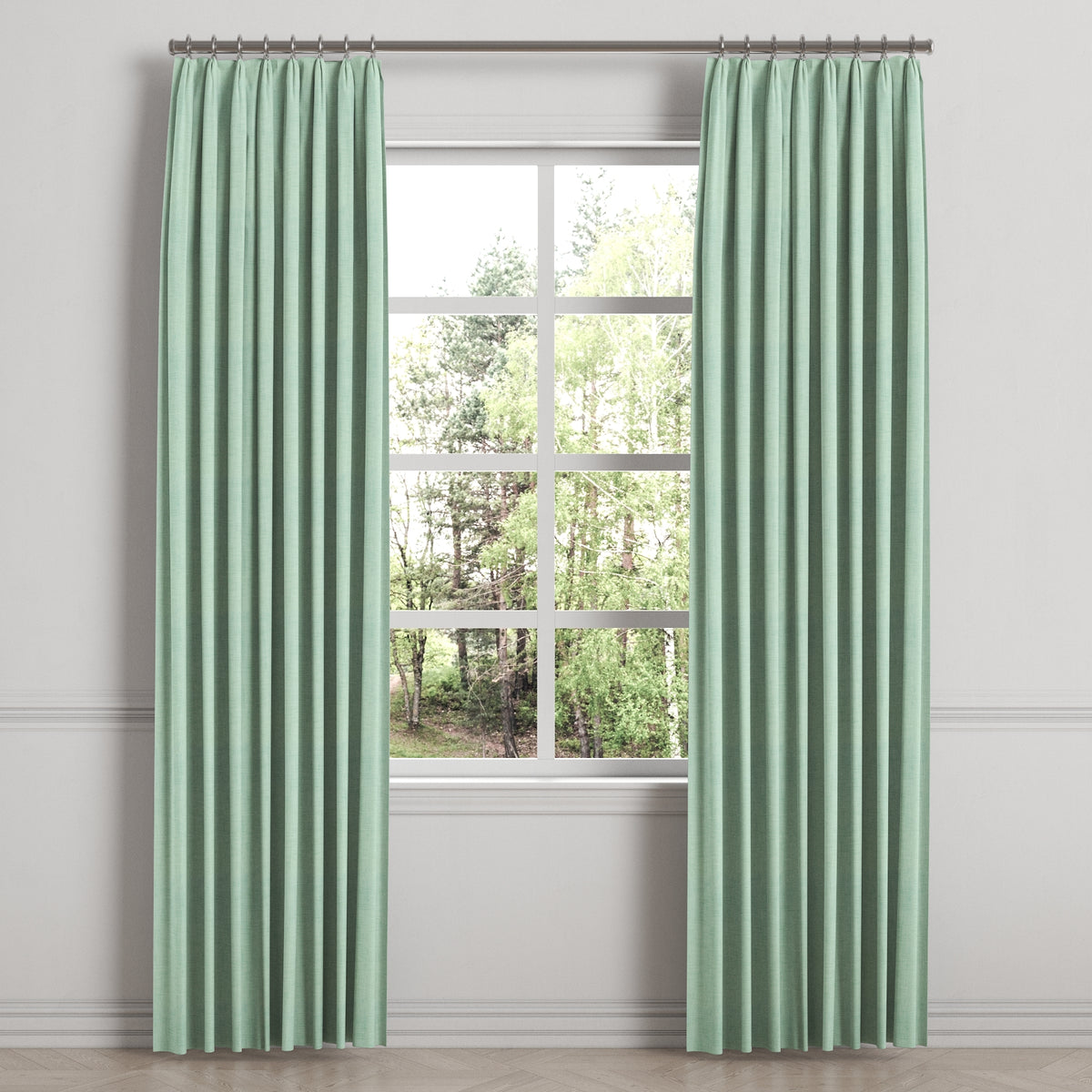 Euro Pleat Drapery in Woven Cotton - Aqua