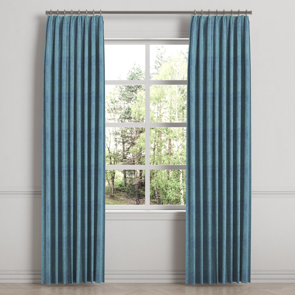 Euro Pleat Drapery in Woven Cotton - Deep Blue