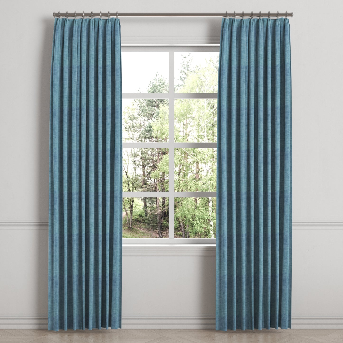 Euro Pleat Drapery in Woven Cotton - Deep Blue