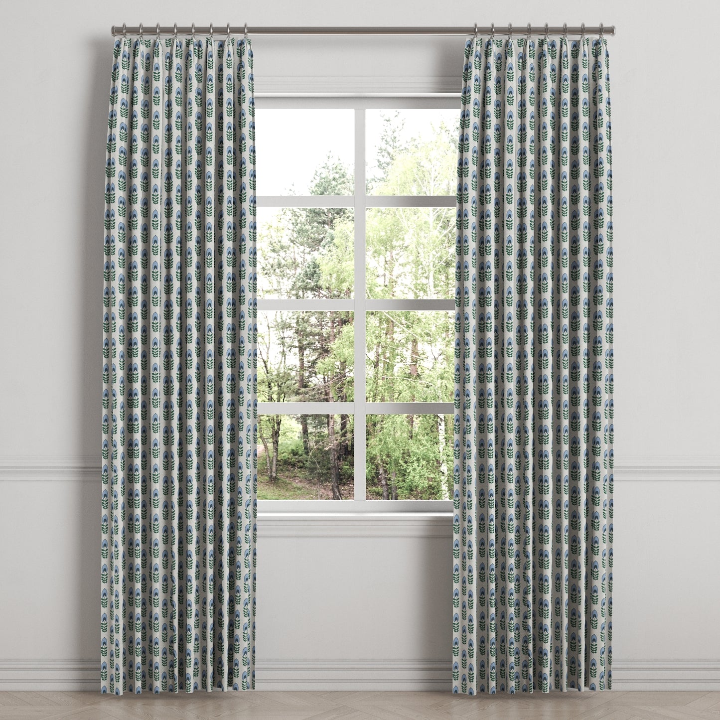 Euro Pleat Drapery in Mini Florals - Forest