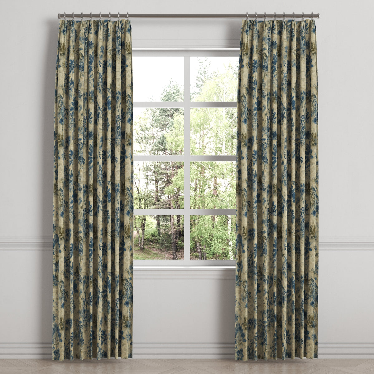 Euro Pleat Drapery in Tropical Toile - Lagoon
