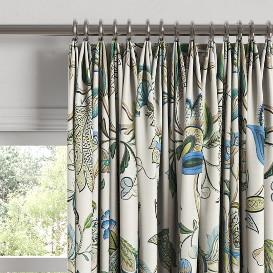 Euro Pleat Drapery in Fleur De Leaf - True Blue