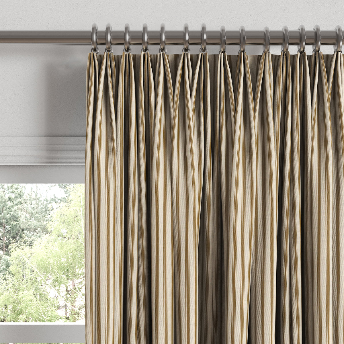 Euro Pleat Drapery in Little White Line - Cognac