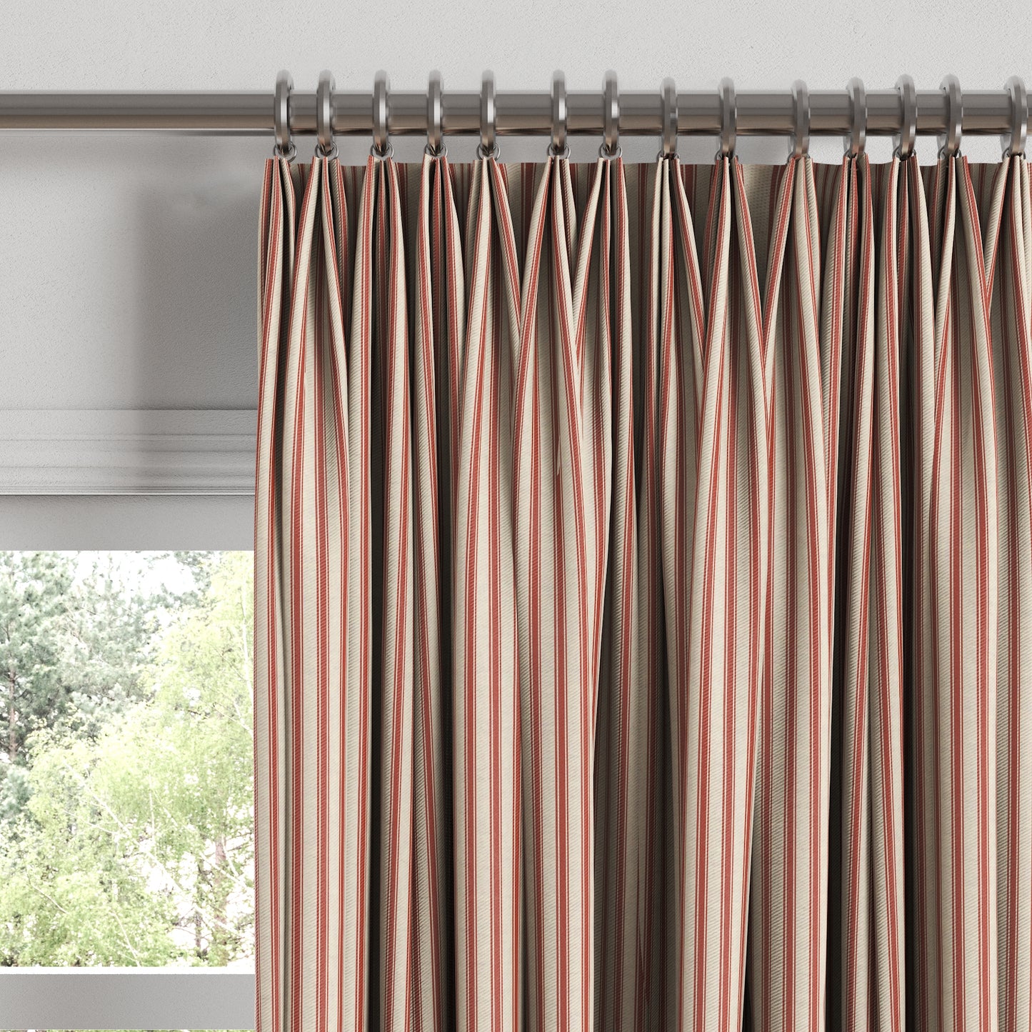 Euro Pleat Drapery in Little White Line - Red