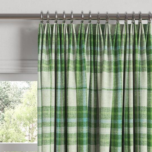Euro Pleat Drapery in Summer Plaid - Green Apple