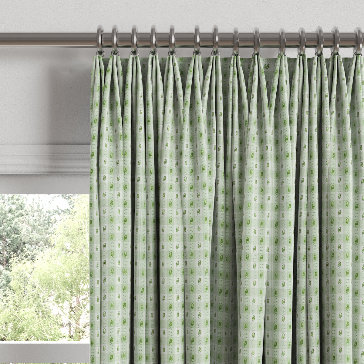 Euro Pleat Drapery in Luxe Gingham - Celery