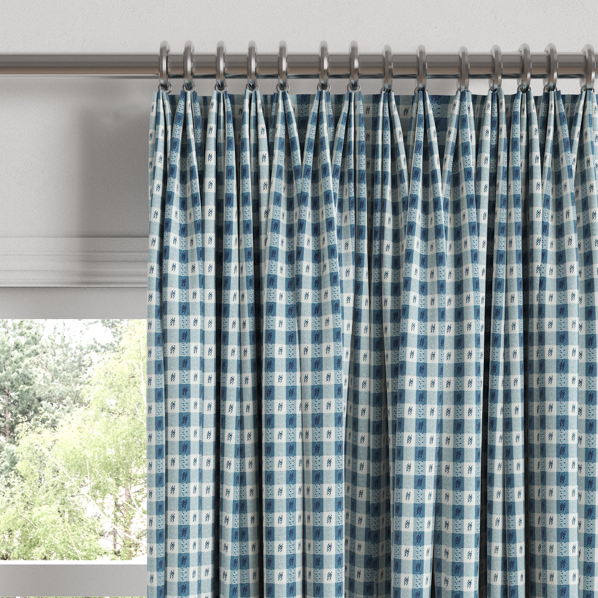 Euro Pleat Drapery in Luxe Gingham - Chambray