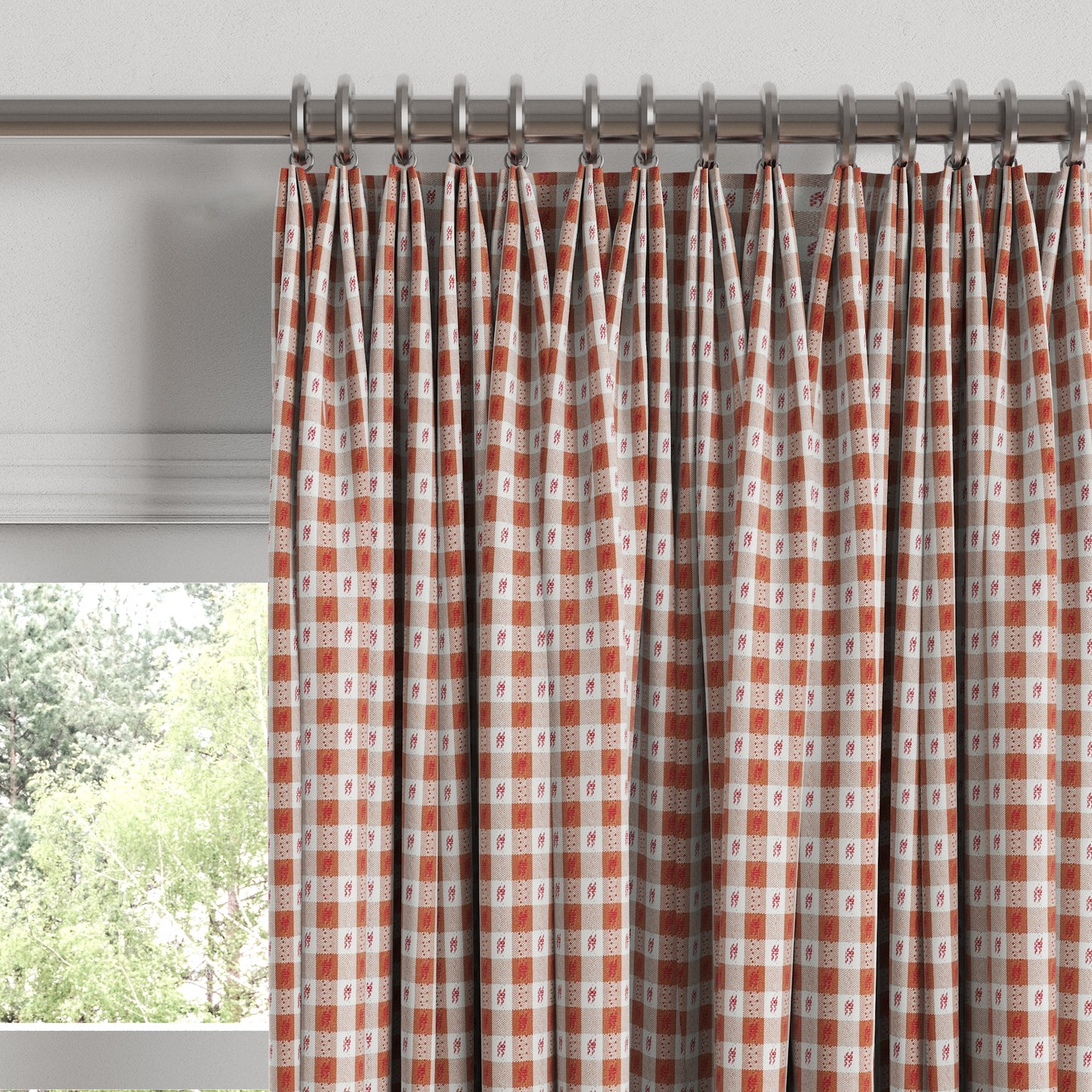 Euro Pleat Drapery in Luxe Gingham - Red
