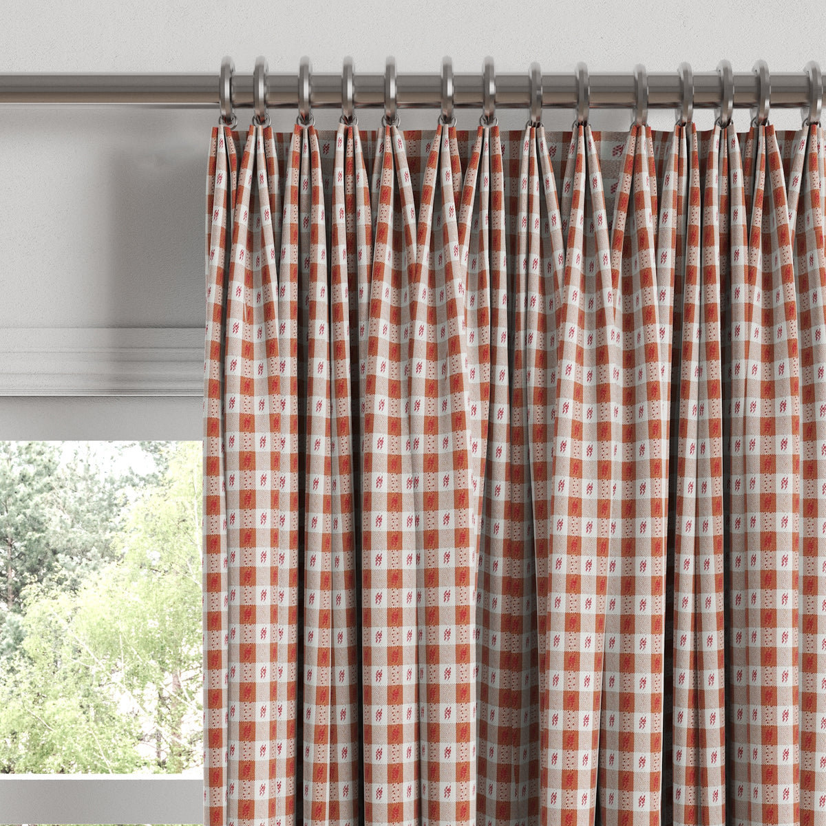 Euro Pleat Drapery in Luxe Gingham - Red