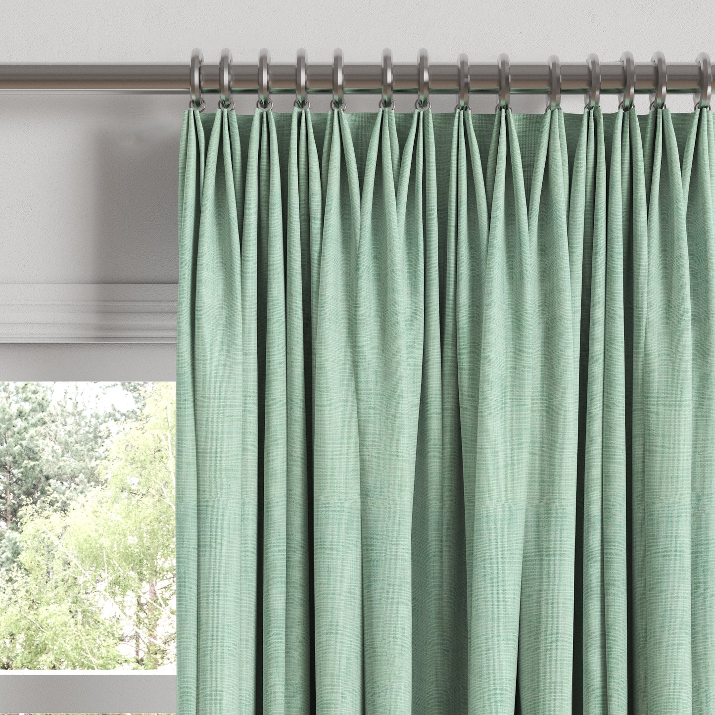 Euro Pleat Drapery in Woven Cotton - Aqua