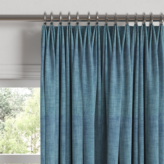 Euro Pleat Drapery in Woven Cotton - Deep Blue
