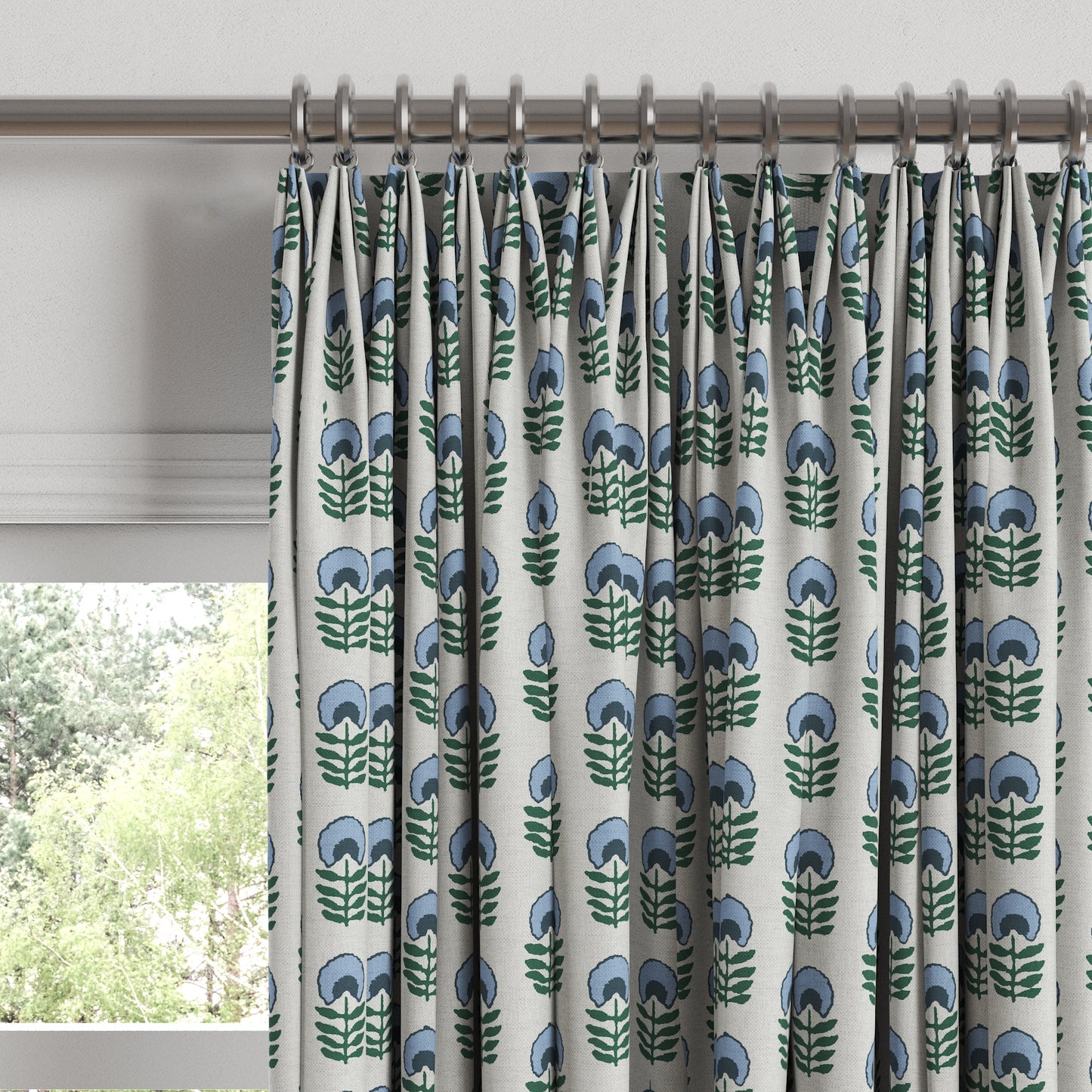 Euro Pleat Drapery in Mini Florals - Forest