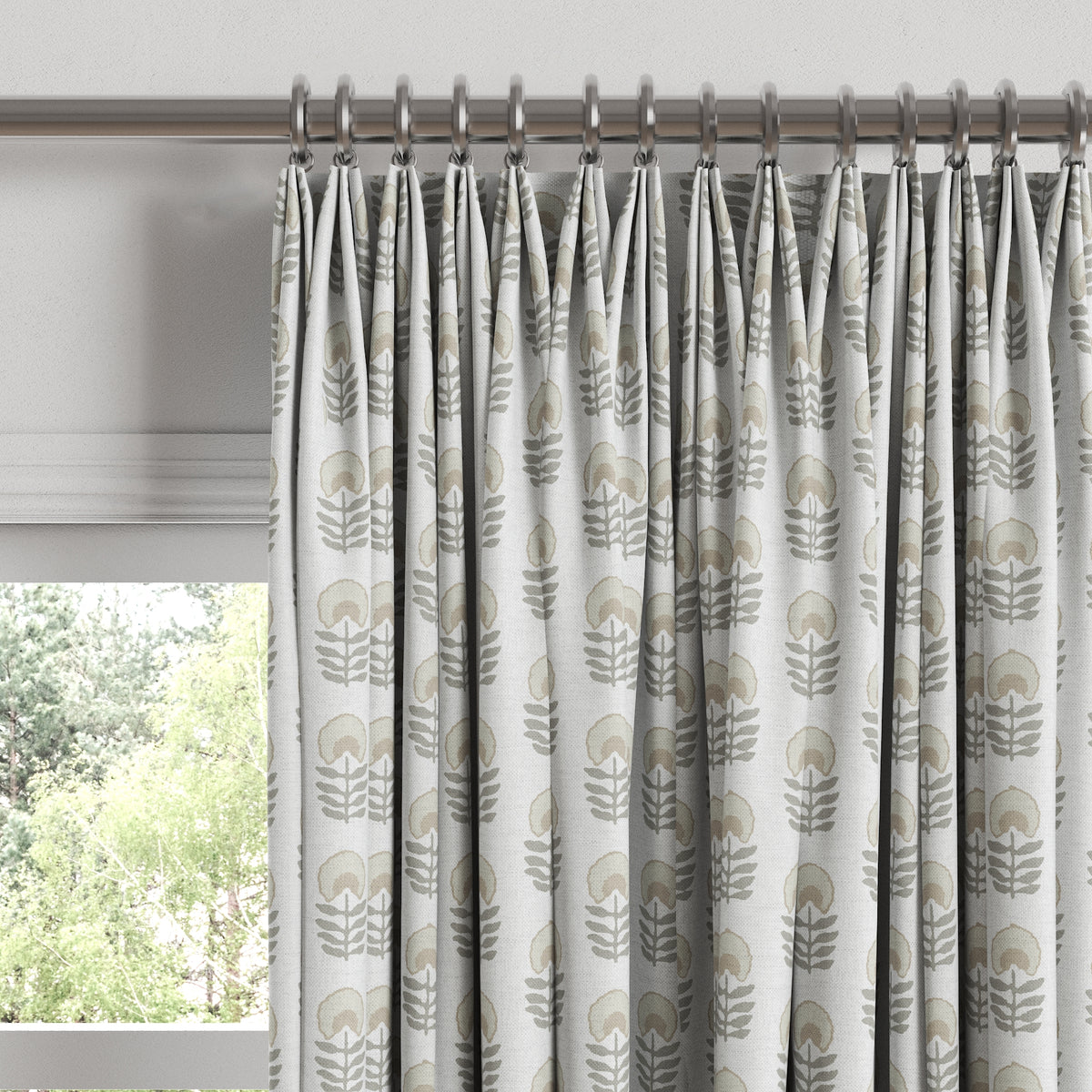 Euro Pleat Drapery in Mini Florals - Ivory