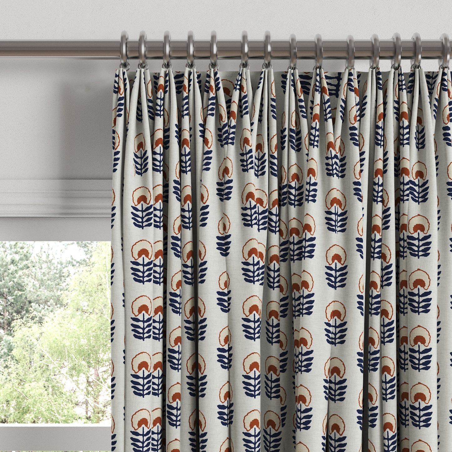 Euro Pleat Drapery in Mini Florals - Pottery