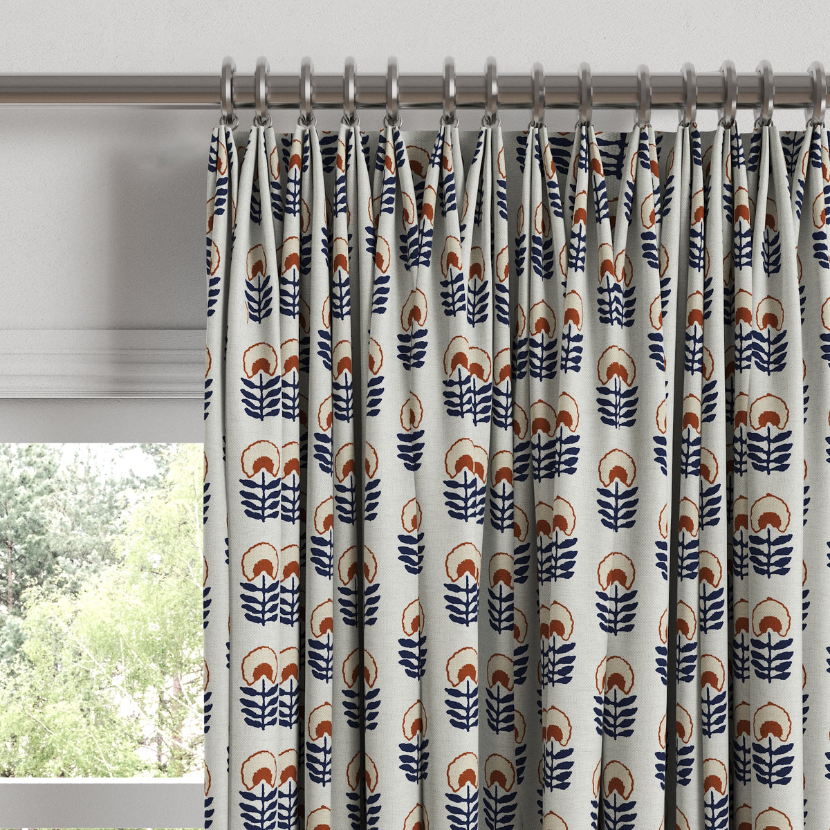 Euro Pleat Drapery in Mini Florals - Pottery