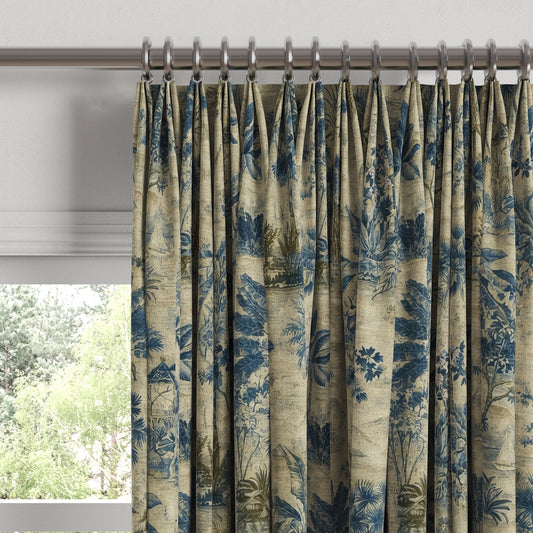 Euro Pleat Drapery in Tropical Toile - Lagoon