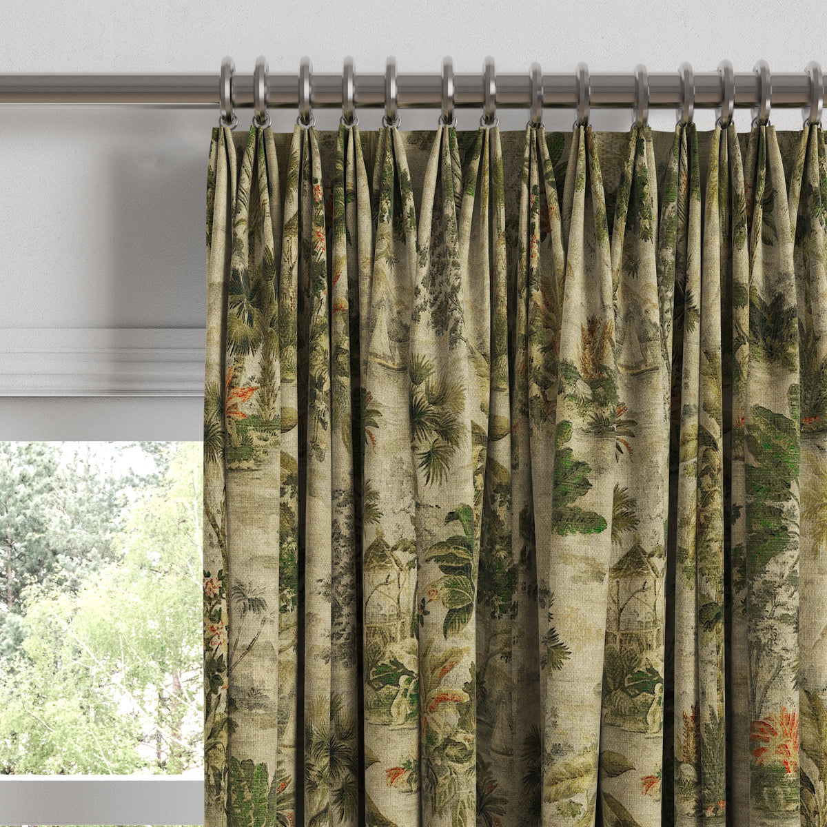 Euro Pleat Drapery in Tropical Toile - Moonstone