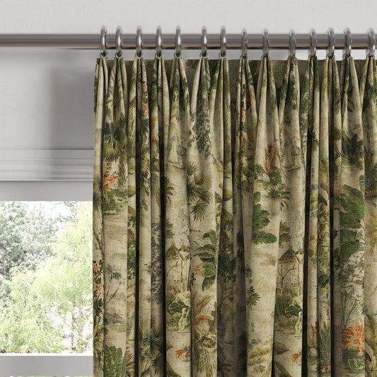 Euro Pleat Drapery in Tropical Toile - Moonstone