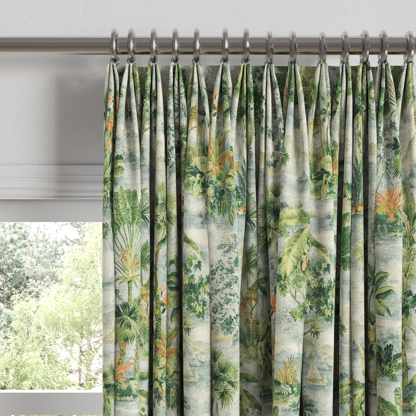 Euro Pleat Drapery in Tropical Toile - Palm