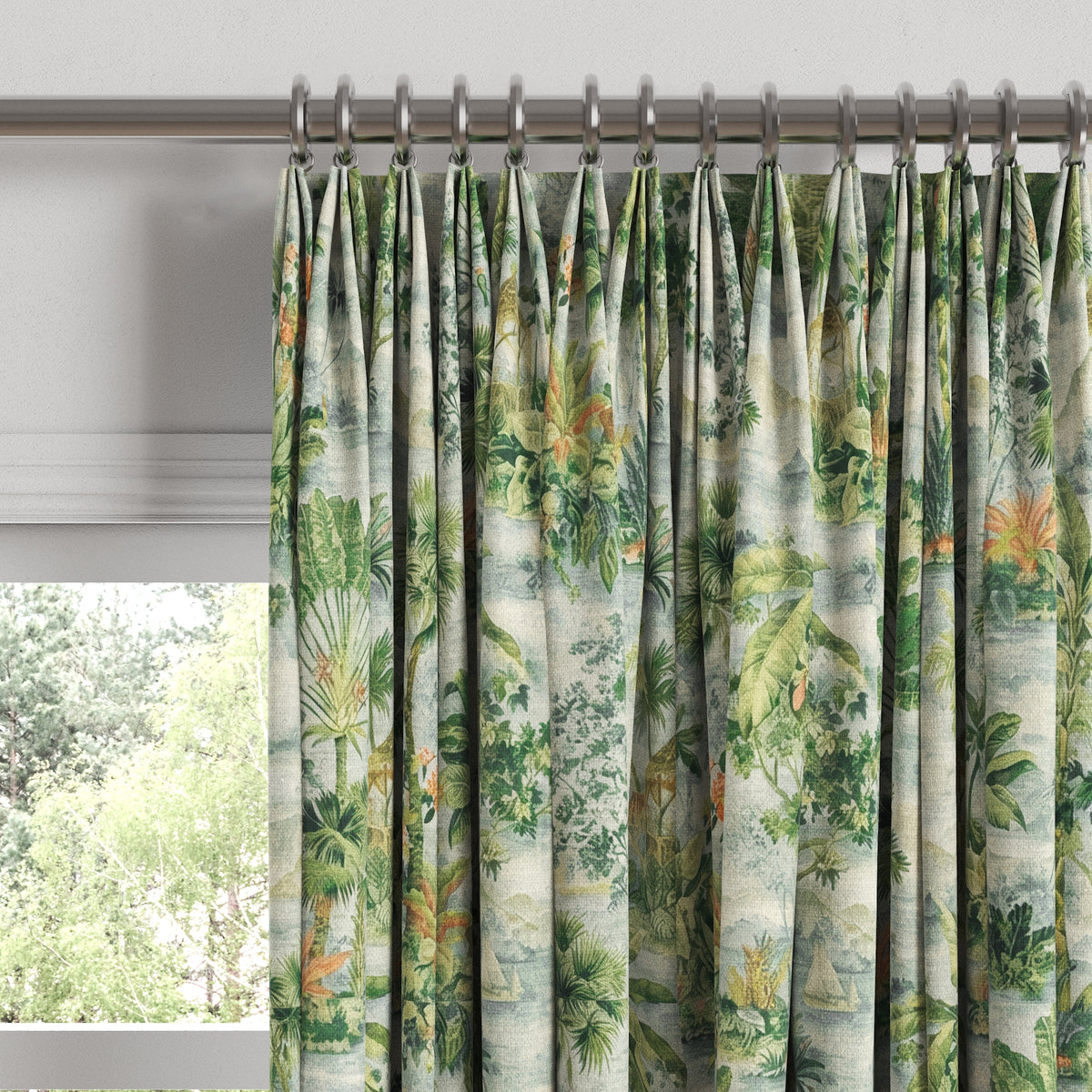 Euro Pleat Drapery in Tropical Toile - Palm