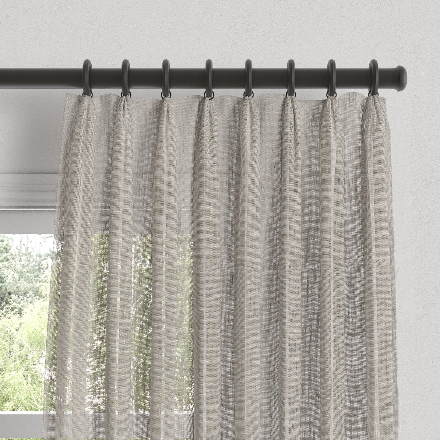 Euro Pleat Drapery in Linen Sheer - Limestone Gray