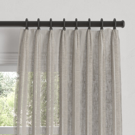 Euro Pleat Drapery in Linen Sheer - Limestone Gray