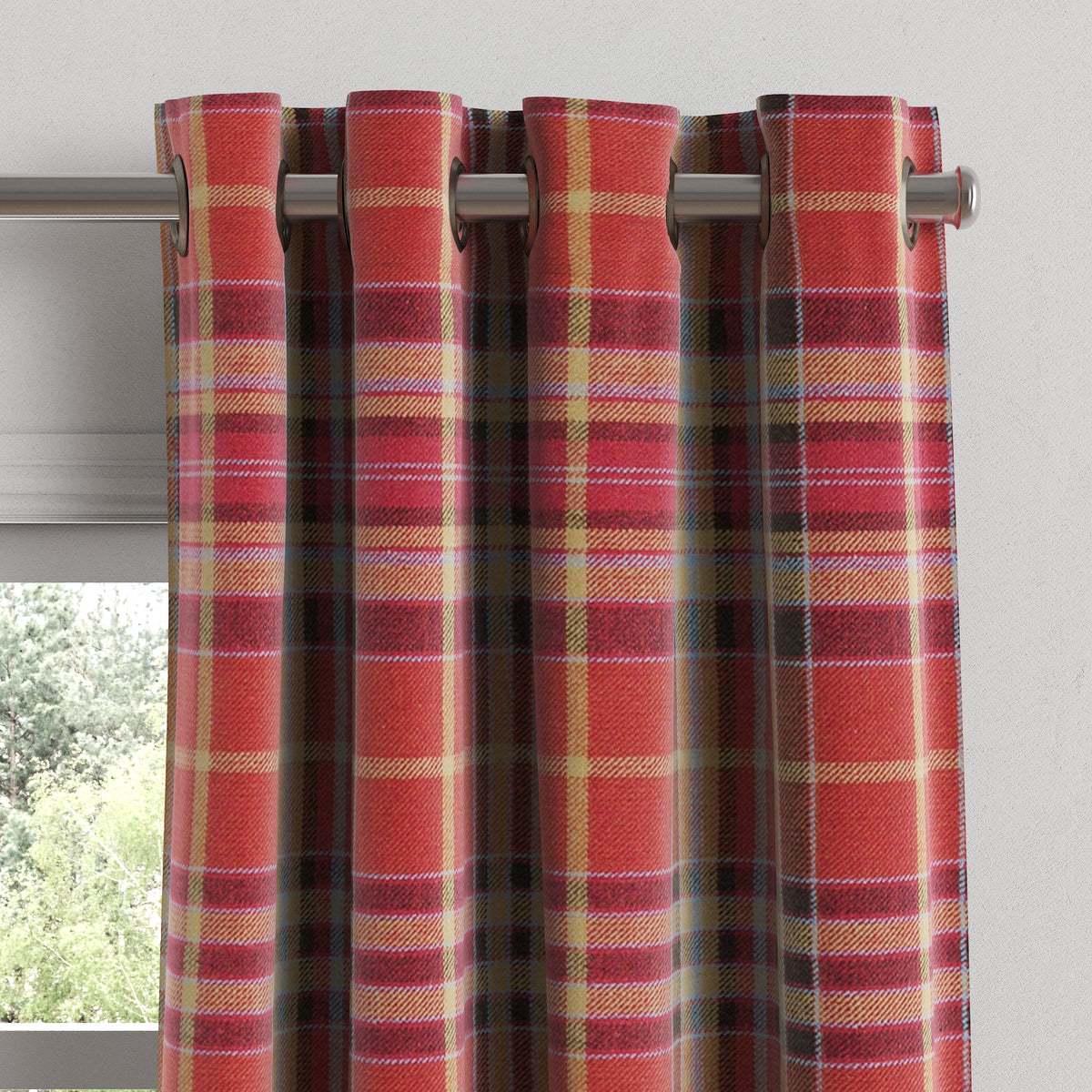 Grommet Drapery in Tartan - Redwood